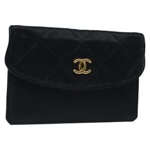 CHANEL Card Case Satin Black CC Auth bs23993